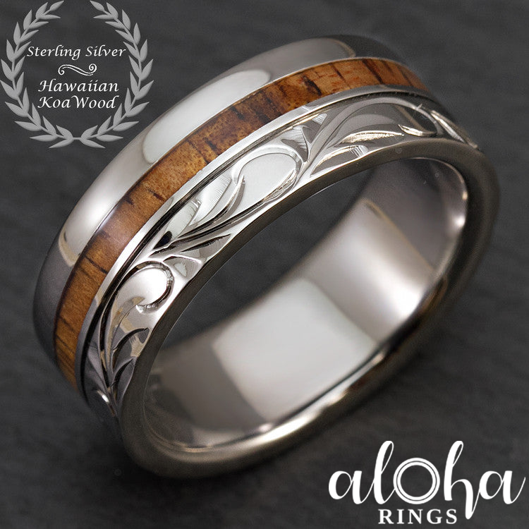 Sterling Silver Hawaiian Koa Rings Black Rhodium Coated Sterling