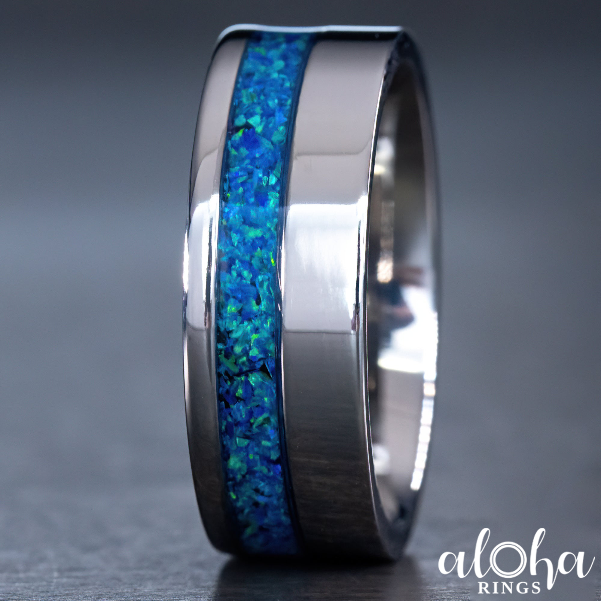 Titanium ring with sales blue inlay