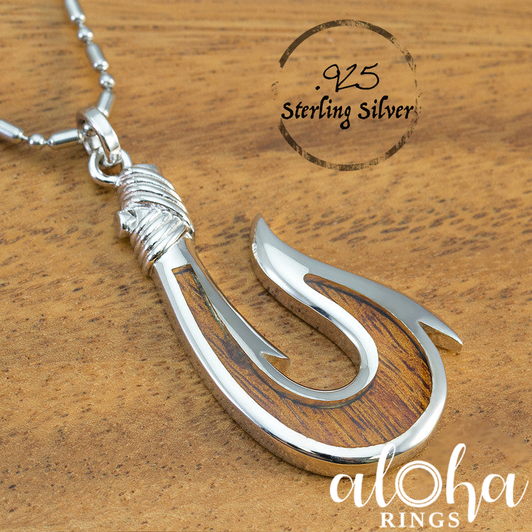 Sterling Silver Masculine Hawaiian Fish Hook 'Makau' Necklace with Haw –  ALOHA RINGS - Hawaiian Jewelry