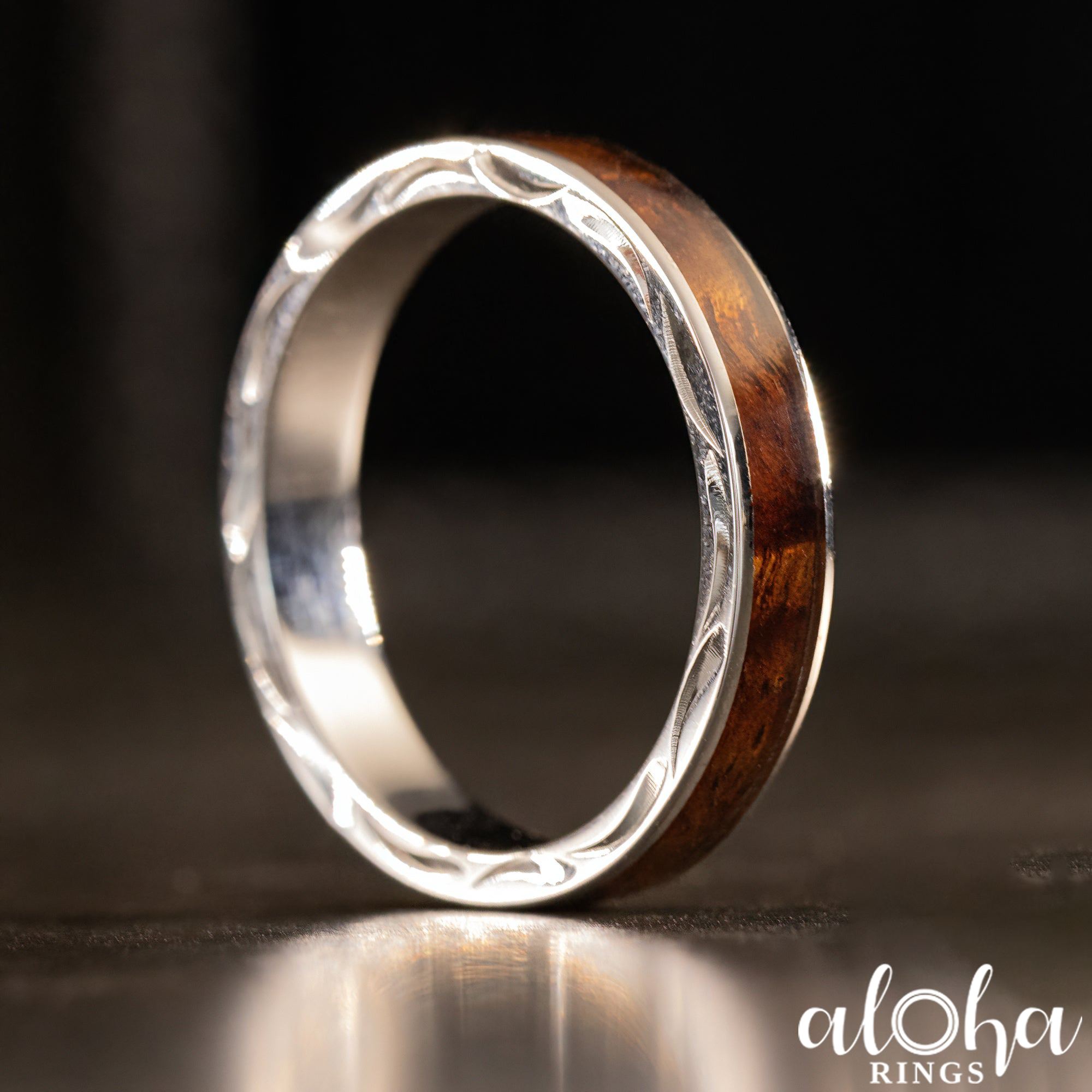 Na Hoku Sterling Silver Koa inlay Maile store Ring